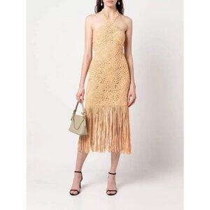 Jonathan Simkhai Alisa Embroidered Midi Fringe Dress Rattan Size US 10
